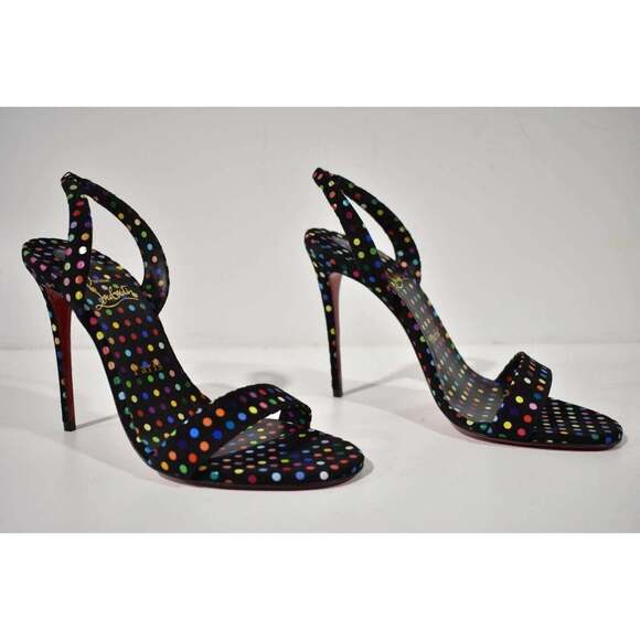 Christian Louboutin O Marylin 100 Black Polka Dot Slingback Sandal Heel Pump 40 - Picture 4 of 12